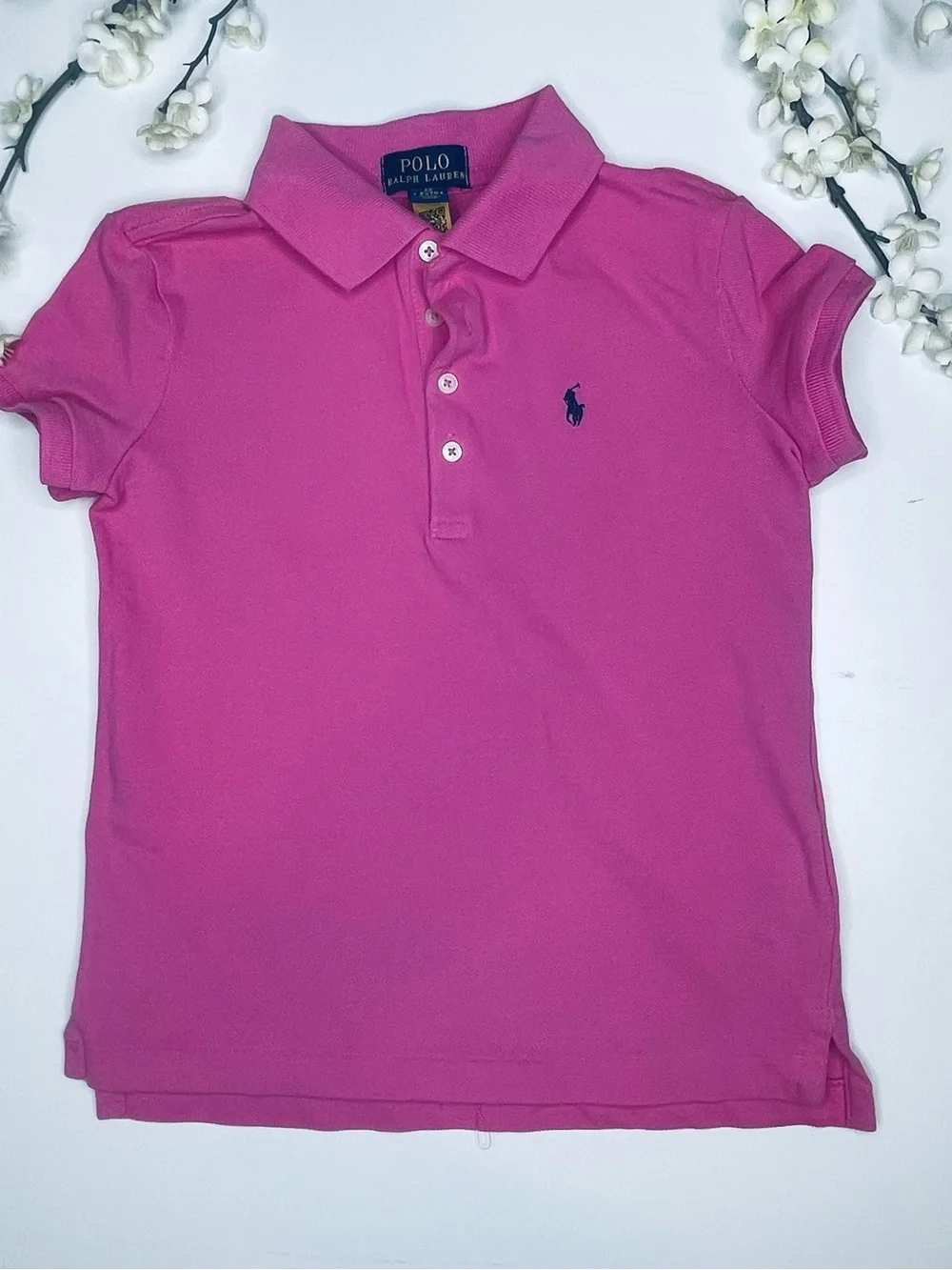 Polo by Ralph Lauren Girls Hot Pink Polo Shirt with Navy Logo